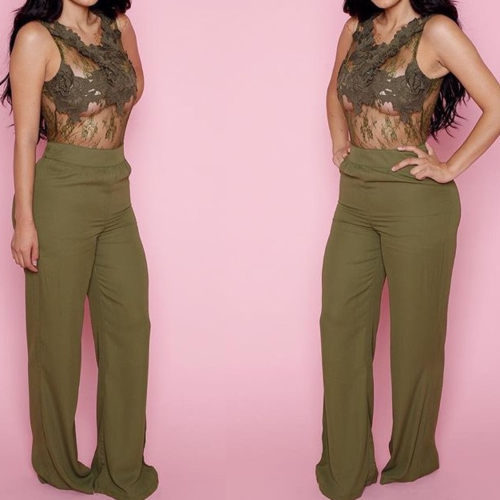 Olive green lace jumpsuit